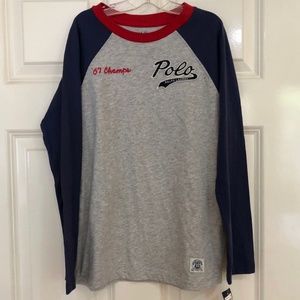 NEW! Ralph Lauren Polo Tiger Baseball Raglan T-Shirt Boys 8 Navy/Red NWT